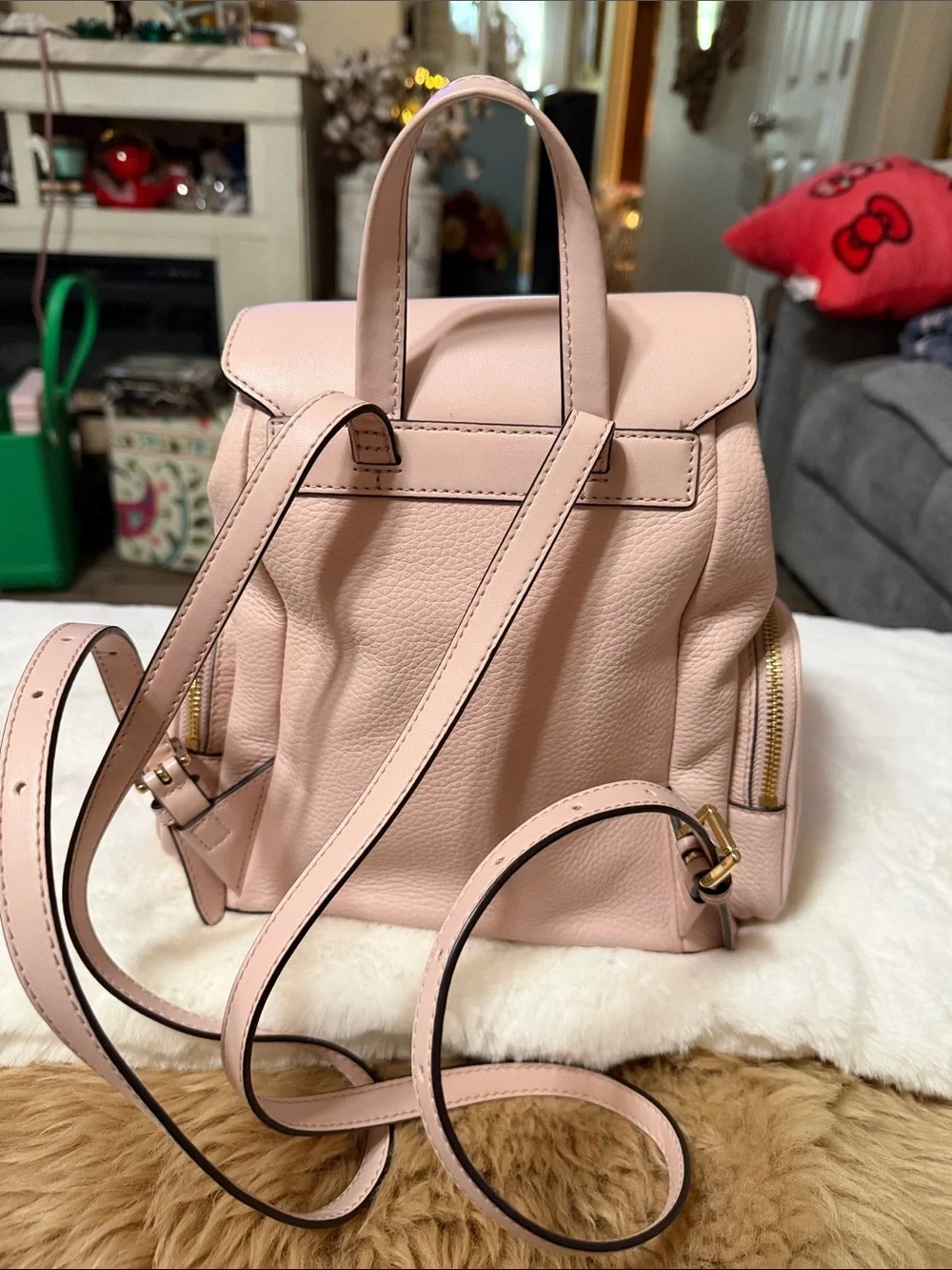 Michael Kors POWDER BLUSH Jet Set Travel Medium Pebble Leather Chain Backpack